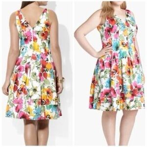 Lauren Ralph Lauren Fit & Flare Pleated V-Neck Floral Sleeveless Dress Women’s 4